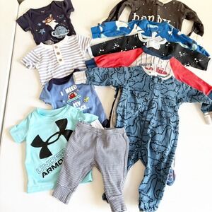 Baby Boys Bundle Lot (10) Under Armour Carters Space Dino Baseball Clothes 0-3M